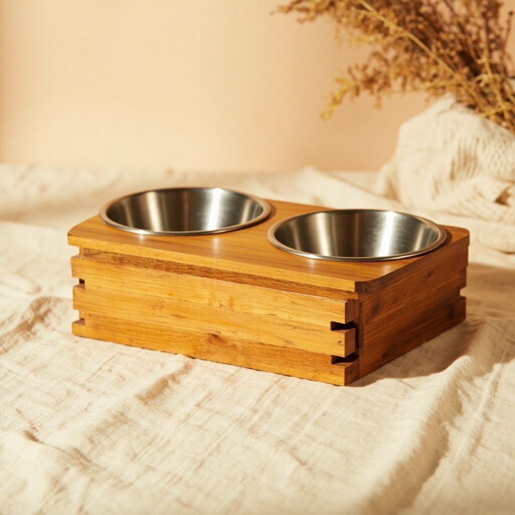 Bamboo Pet Bowl Set — 2 Bowls, Non-Slip, Stainless Lined - Hearth & Hide
