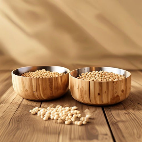 Bamboo Pet Bowl Set — 2 Bowls, Non-Slip, Stainless Lined - product photo by Hearth and Hide