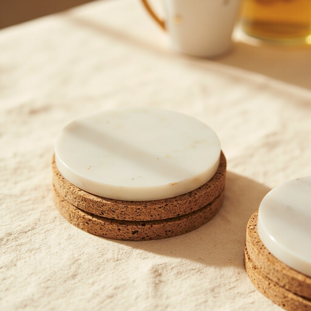 Marble Coasters Set of 4 — Natural Stone, Cork-Backed - Hearth & Hide