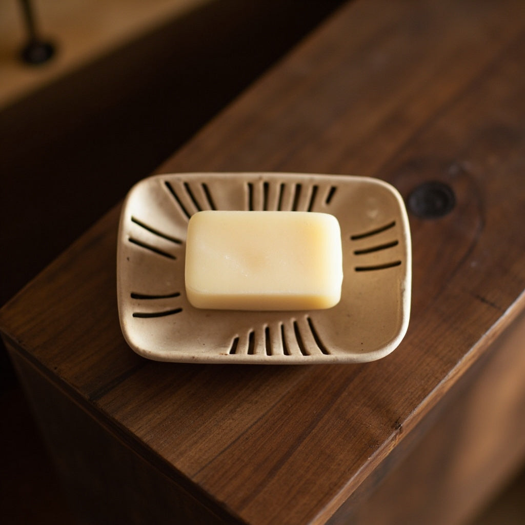 Stoneware Soap Dish with Bar of Soap