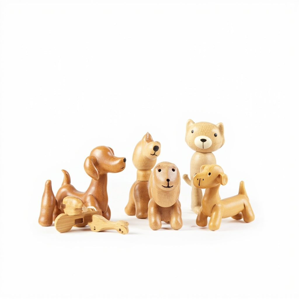 Wooden Pet Toy Set Natural 5 Piece